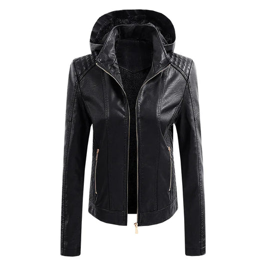 JMT-240010 Hooded Jackets Custom Detachable PU Coats Leather Jackets Clothing Brand Jacket