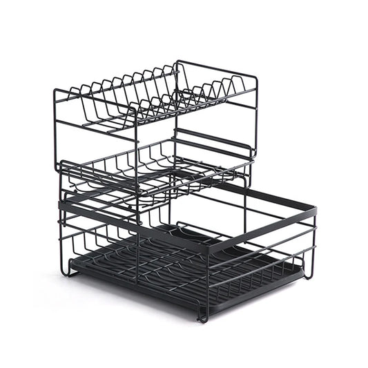 JMT-135882 2-Tier Large Black Steel Dish Rack with Utensil and Cutting Board Holders