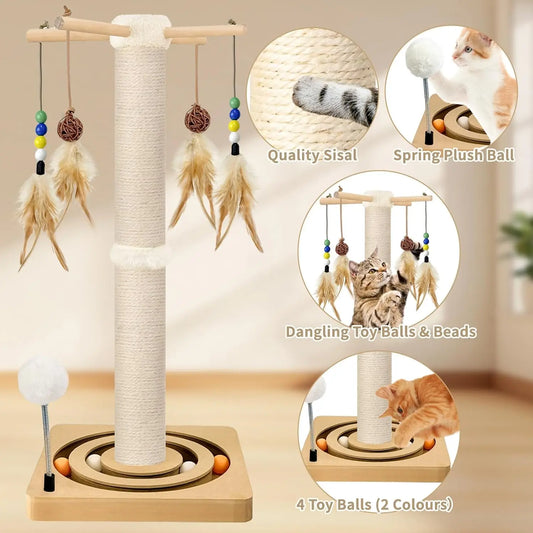JMT-483338 Wood Cat Scratcher Tree Tower with Hanging Ball for Indoor Use