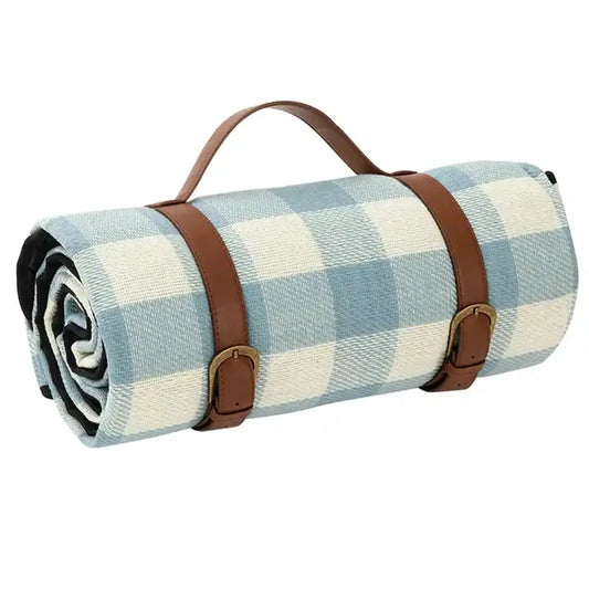 JMT-354634 Extra Large Waterproof Picnic Blanket with Vegan Leather Strap and Logo for Camping and Outdoor Use