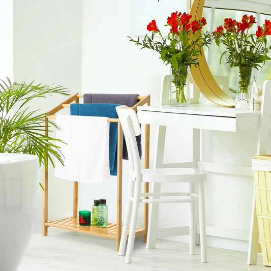 JMT-025610 Natural Bamboo Free Standing Towel Rack for Bathrooms and Toilets