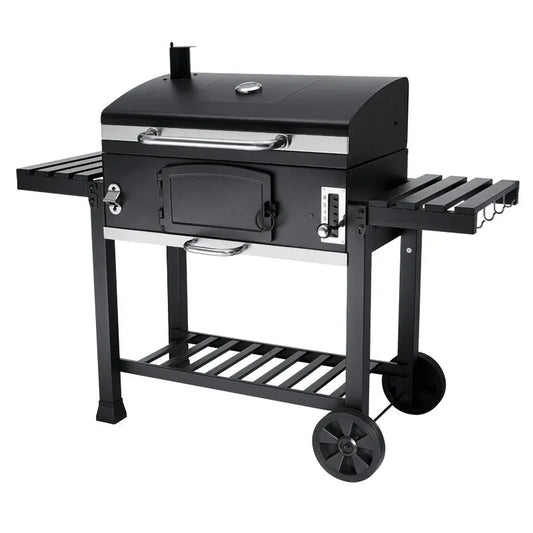 JMT-843850 Heavy-Duty Outdoor Charcoal Grill Smoker with Side Shelf and Adjustable Height