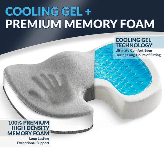 JMT-554698 Orthopedic Gel Seat Cushion with Memory Foam for Tailbone Pain Relief and Non-Slip Design