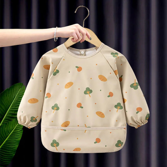 JMT-068938 Autumn Winter Kids Long-Sleeved Blouse New Arrival Full Body Waterproof PU Baby Apron Outwear with Snap Buttons Baby Bibs