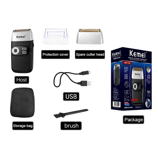 JMT-977482 Rechargeable Cordless Double-Blade Razor Shaver and Beard Trimmer for Men with LCD Display