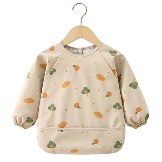 JMT-068938 Autumn Winter Kids Long-Sleeved Blouse New Arrival Full Body Waterproof PU Baby Apron Outwear with Snap Buttons Baby Bibs
