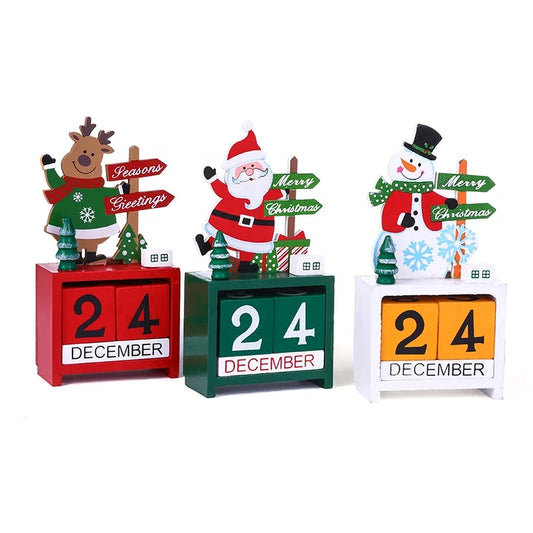 JMT-559370 Wooden Christmas Countdown Calendar with Santa Claus, Snowman, and Elk Decorations