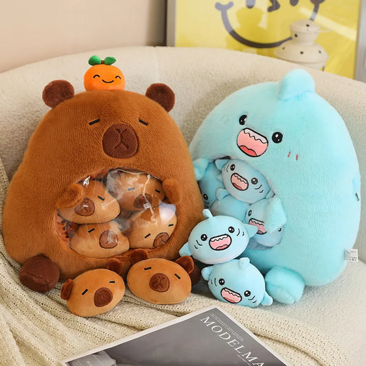 JMT-329994 Mini Capybara Plush Pillow and Soft Doll Collection - Cute Shark Snack Cushion, White Sheep, and Pink Pig Toys