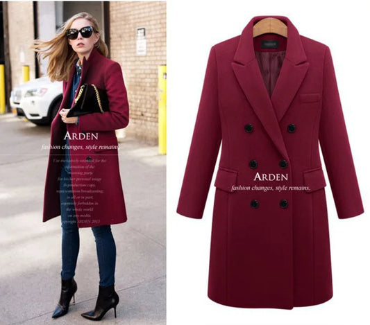 JMT-798218 Women's Winter Clothing Medium to Long Plus Size Double-Breasted Wool Coat With Cashmere Lining Shearling Leather Cotton Filling