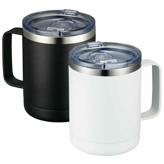 JMT-700234 12oz Eco-Friendly 304 Stainless Steel Coffee Mug with Sliding Lid and Handle for Camping and Travel