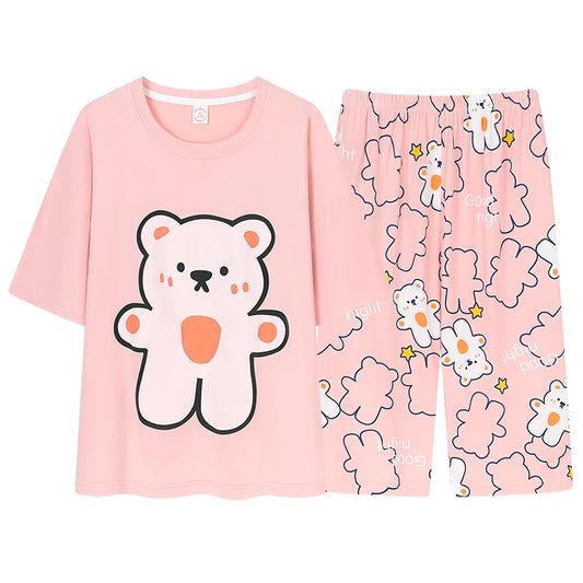 JMT-770250 Cotton Pajamas for Women Comfy Loungewear Women Crop Top and Pants Two Piece Pyjamas Womens Sleepwear Sets