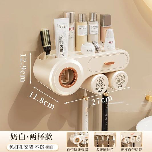 JMT-189450 Automatic Wall-Mounted Toothpaste Dispenser and Toothbrush Holder in Durable Silicone PS Material for Bathroom Use