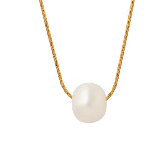 JMT-471882 Newest Design Simple Single Pearl Stainless Steel Wire Chain Necklace Jewelry