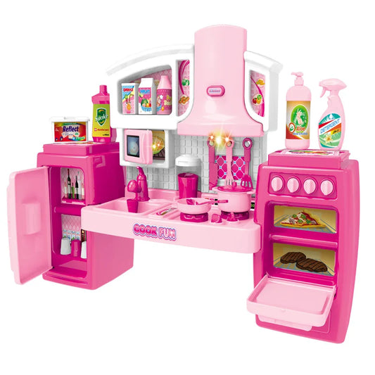 JMT-388106 Kids Kitchen Play Set with Tableware - Pretend Simulation Cooking Toy for Girls