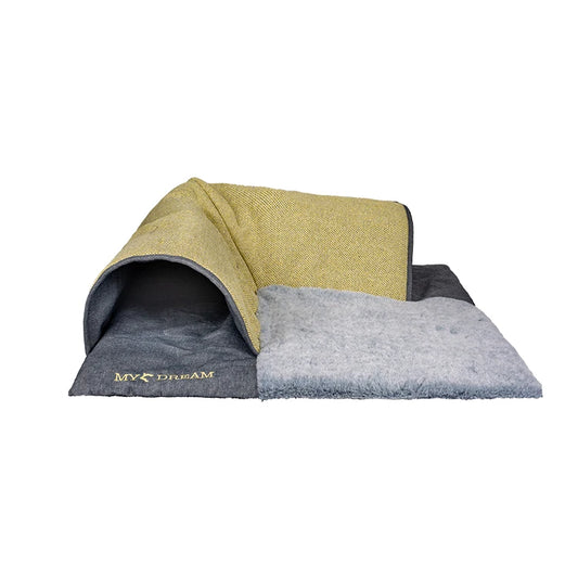 JMT-172618 Interactive Plush Cat Tunnel and Bed - Yellow, 70x70cm, Certified Safe for Pets