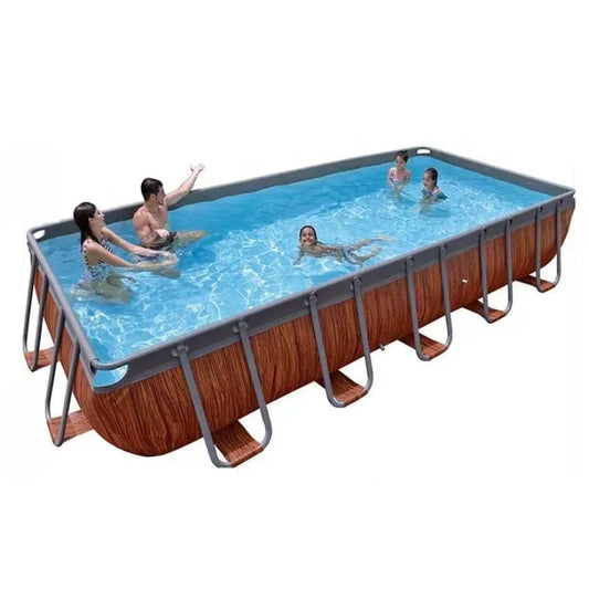 JMT-059850 Large Rectangular Above Ground Family Swimming Pool with Metal Frame