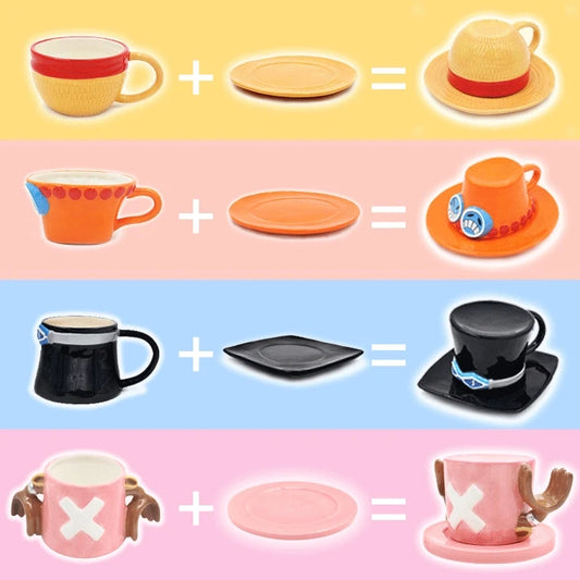 JMT-996298 Ceramic Anime Coffee Cup with Luffy Straw Hat Design, 301-400ml Capacity for Office Use