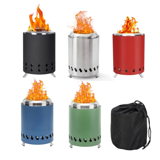 JMT-711626 5.5" Low Smokeless Outdoor Camping Stove - Stainless Steel Portable Tabletop Fire Pit