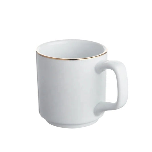 JMT-257290 Hand-Painted Gold Rim White Porcelain Mug - 8x8.5 cm for Catering and Daily Use