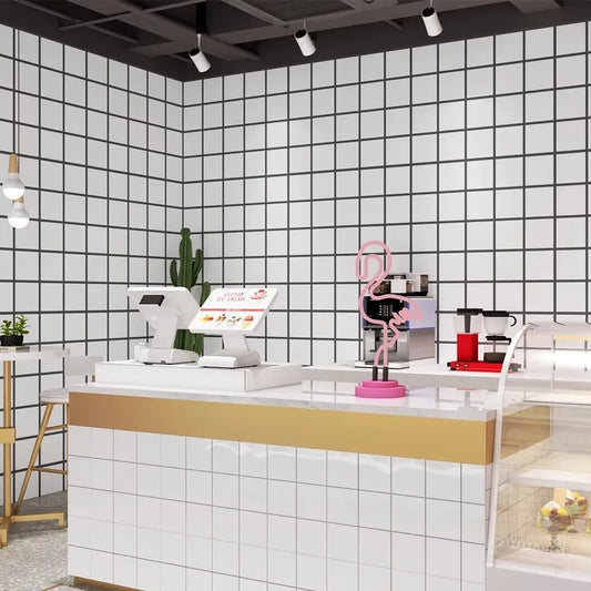 JMT-365322 Self-Adhesive Black and White Square Lattice Waterproof Wallpaper for Bedroom and Dormitory