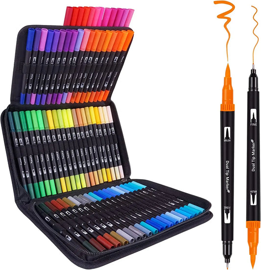 JMT-883594 Dual Tip Fine Art Markers Set - 72 Vibrant Colours with Carrying Bag