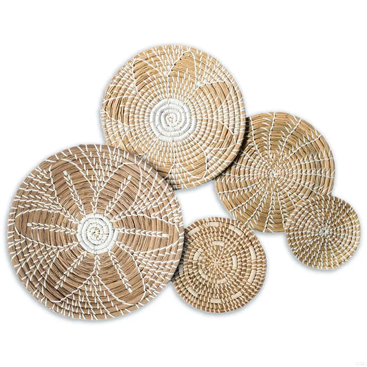 JMT-613898 Rattan Wall Hanging Decor for Living Room - Eco-Friendly Vintage Turkish Style Green Wall Basket