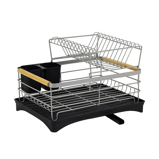 JMT-513290 2-Tier Stainless Steel Dish Drying Rack with Utensil Holder for Kitchen Organization