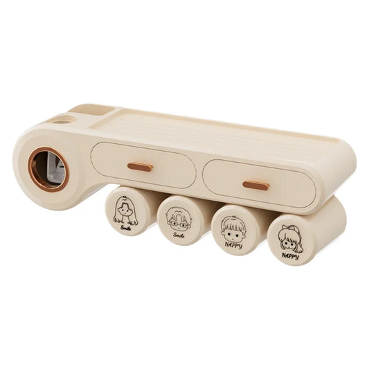 JMT-189450 Automatic Wall-Mounted Toothpaste Dispenser and Toothbrush Holder in Durable Silicone PS Material for Bathroom Use