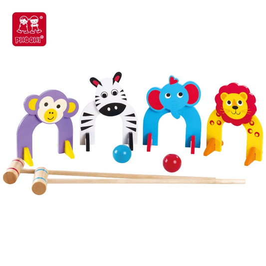 JMT-369482 Kids Wooden Animal Croquet Set for Outdoor Play