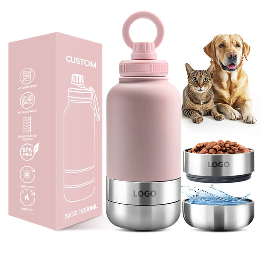 JMT-857610 Insulated 32oz Stainless Steel Pet Feeder and Travel Water Bottle for Dogs