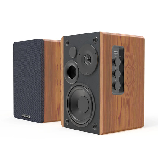 JMT-311306 Active Wood Grain 60W Bookshelf Speakers with Super Bass Sound System