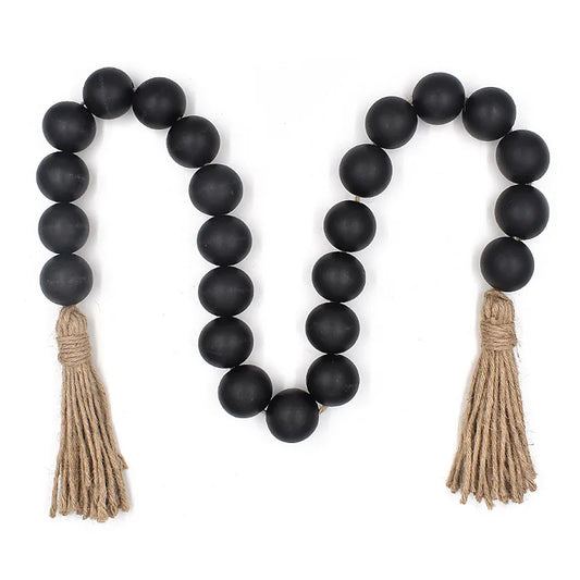 JMT-122378 Large Black and Natural Wood Bead Garland with 4cm Diameter Beads for Home Décor