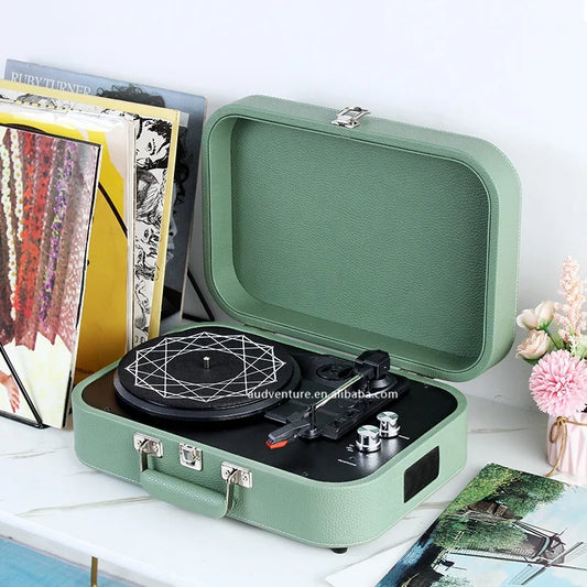 JMT-078794 Bluetooth Vinyl Record Player with PU Leather Elliptic Design Suitcase