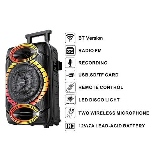 JMT-249546 15-Inch Portable Rechargeable Karaoke Trolley Speaker with Bluetooth and USB Connectivity