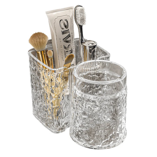 JMT-847114 Eco-Friendly Transparent Wall Hanging Toothbrush and Cosmetic Cup Holder for Bathroom