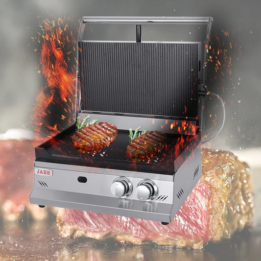 JMT-909386 Commercial Gas Panini Press Grill and Whole Groove Griddle for Catering and Food Services