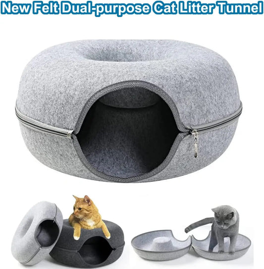 JMT-602058 Detachable and Washable Felt Cat Tunnel Bed - Cozy Donut Nest for Cats