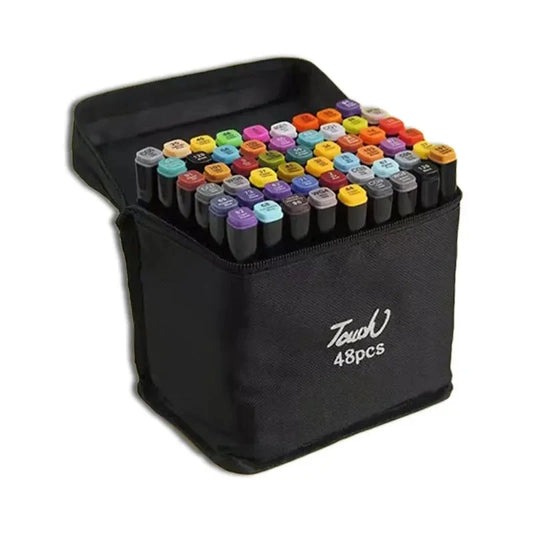 JMT-833866 Dual Tip Alcohol-Based Marker Pens - 48 Non-Toxic Colours for Artists and Crafters