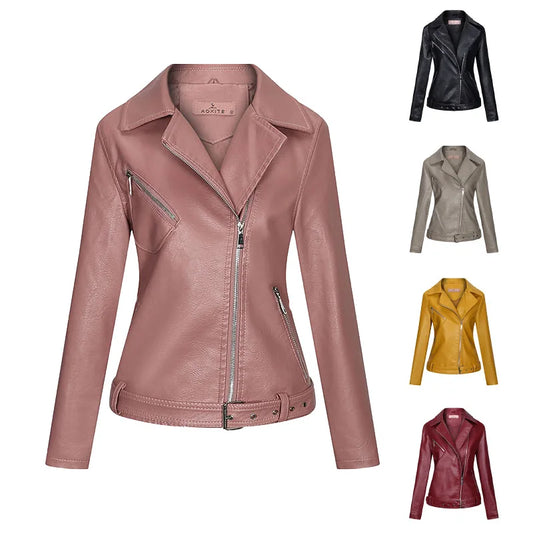 JMT-617418 Autumn Winter New Slim Fit European and American Style Women's Jacket PU Lapel Jacket Leather Jacket Custom
