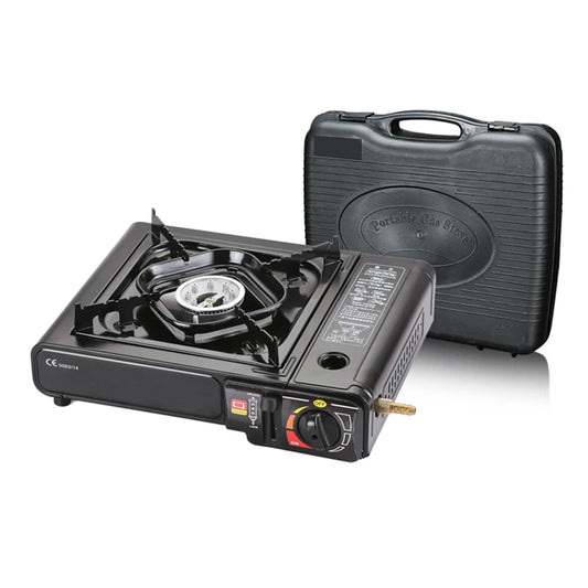 JMT-039306 Portable Propane Butane Gas Stove Kit for Outdoor Camping - Lightweight and Safe with Plastic Storage Box