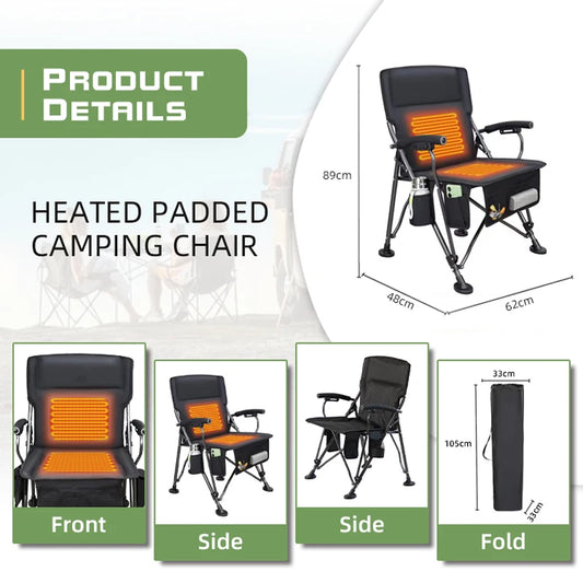 JMT-160458 Lightweight Outdoor Folding Chair with Heating Pad - Ideal for Camping and picnics