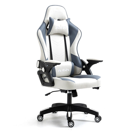 JMT-485770 Adjustable RGB Gaming Chair with Luxury Headrest in White