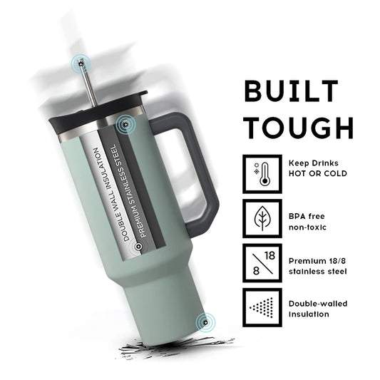 JMT-832458 40oz Large Capacity Stainless Steel Tumbler with Straw and Handle