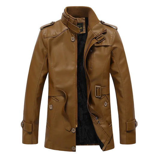 JMT-349514 Men's Coats Waterproof Windproof Motorcycle Jacket With Standing Collar Waxed Leather Jacket Winter PU Leather Jacket Custom