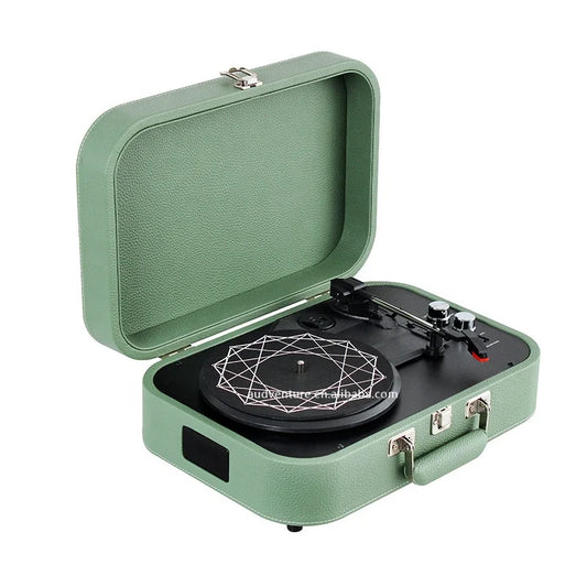 JMT-078794 Bluetooth Vinyl Record Player with PU Leather Elliptic Design Suitcase