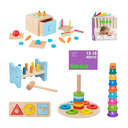 JMT-048074 Montessori Wooden Building Blocks and Hammer Pounding Toy Educational Play Set