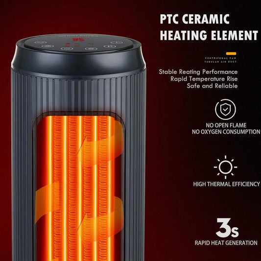 JMT-493770 Ceramic Electric Space Tower Heater with Two Heat Settings for Indoor Home and Office Use