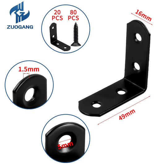 JMT-082762 20-Pack 50x50mm Corner Braces for 90 Degree Angle Fastening in Wooden Furniture, Bed Frames, and Cabinets
