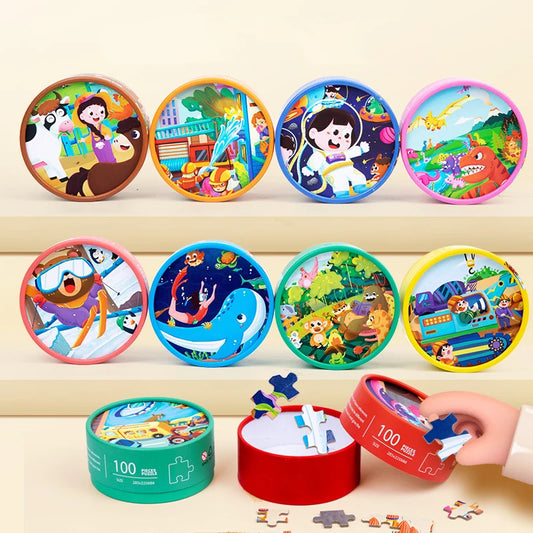 JMT-196426 Children's Dinosaur Jigsaw Puzzle - 100 Pieces Cartoon Barrel Puzzle Toy