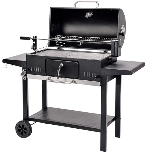 JMT-843850 Heavy-Duty Outdoor Charcoal Grill Smoker with Side Shelf and Adjustable Height